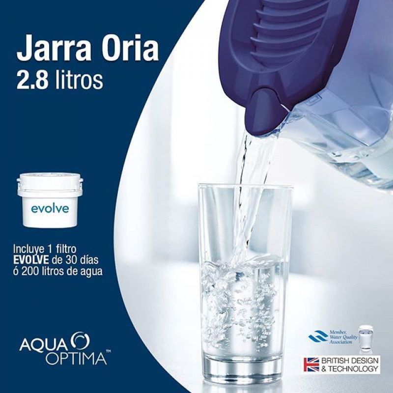 Jarra Aqua Optima Oria Blue 2.8 Lts. con Purificador de Agua + Filtro 30 días incluido 4